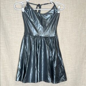 American Apparel Metallic Silver Faux Leather Skater Dress